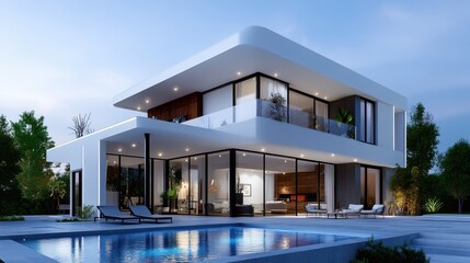 Fototapeta premium Modern Minimalist Villa with Outdoor Pool