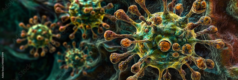 Aufkleber a detailed 3d rendering of a virus with intricate textures and colors, highlighting its microscopic 