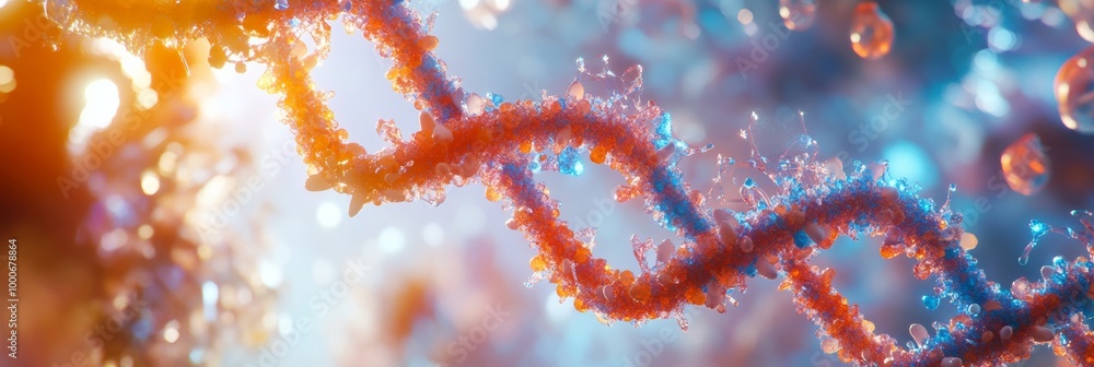 Poster a detailed render of a dna double helix in vibrant colors, showcasing the intricate structure and sc