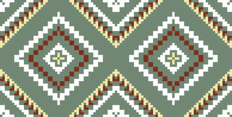 Cross Stitch Pattern Ikat Blouse Patternfolk Embroidery, Aztec Geometric Ornament Print. Design for Carpet, Wallpaper, Clothing, Wrapping, Fabric