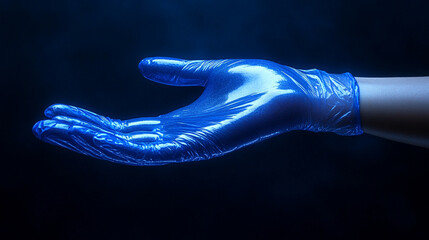 gloved hand extends towards a digital interface, featuring medical icons. The image symbolizes healthcare, technology integration, and the crucial role of medical professionals in patient care and inn