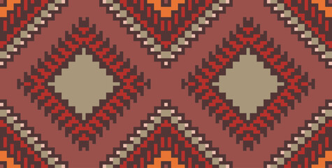 Pixel Art Abstract Modern Abstract Geometric Patternfolk Embroidery, Aztec Geometric Ornament Print. Design for Carpet, Wallpaper, Clothing, Wrapping, Fabric