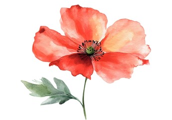 Naklejka premium Watercolor flower illustration isolated on a white background, simple watercolor clipart cutout, 