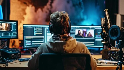 professional editing video content in a studio