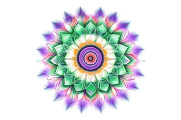 Mandala, tracery wheel mehndi design. Ethnic ornament, colorful doodle symmetry texture. Folk traditional spiritual tribal design. Curved shape, isolated on white.