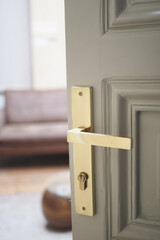 open door concept with Door handle and blur interior room background,