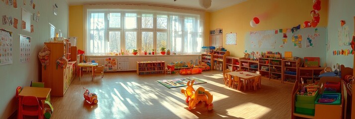 a teacher and without kids childcare center's classroom