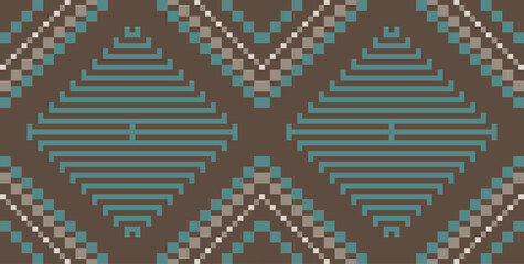 Pixel Ethnic Ikat Pattern Sareefolk Embroidery, Aztec Geometric Ornament Print. Design for Carpet, Wallpaper, Clothing, Wrapping, Fabric