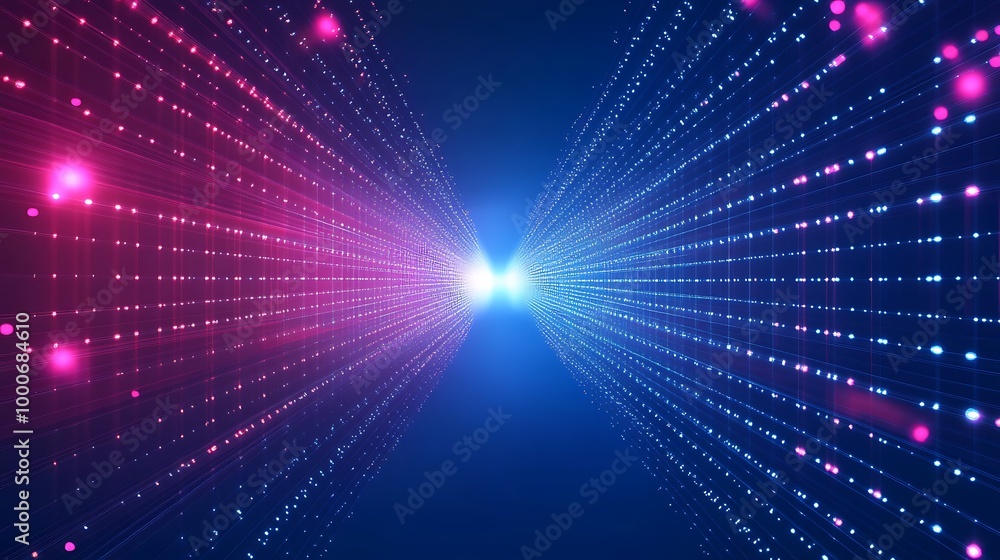 Poster abstract digital tunnel with bright light at the end.