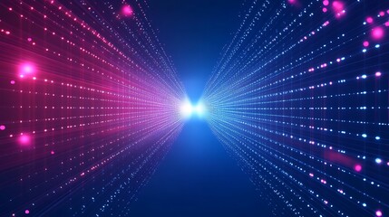 Naklejka premium Abstract digital tunnel with bright light at the end.