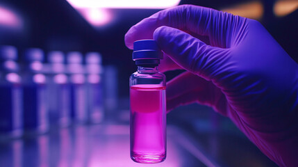 scientist's gloved hand holds a beaker with precision, symbolizing safety, accuracy, and innovation in pharmaceutical research, highlighting the critical role of sterile procedures in medicine