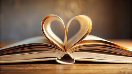 Naklejka premium Book pages folded in the shape of a heart, love, romance, literature, Valentine's Day, reading, pages, folded
