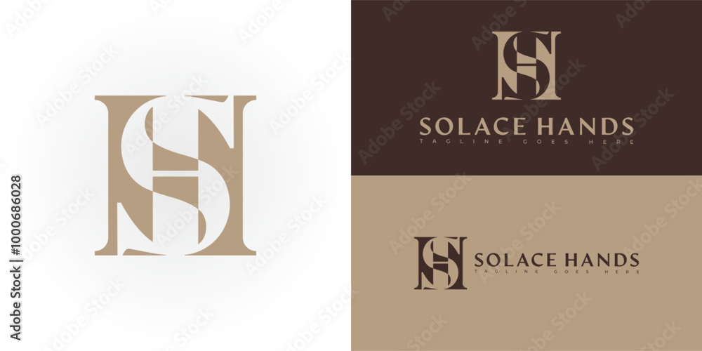 Poster modern initial vector letter sh or hs logo in beige color isolated on multiple background colors. th