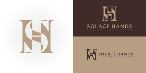 Modern initial vector letter SH or HS logo in beige color isolated on multiple background colors. The logo is suitable for handmade brand logo design inspiration templates.