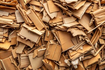 Pile of cardboard pieces with rough texture close-up view
