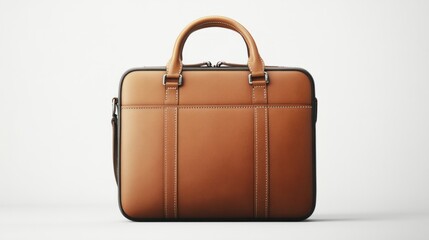 Tan gentleman's briefcase bag with stylish stitching, displayed on a clean white background, front-facing and minimalistic.