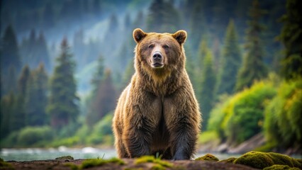 Fototapeta premium Majestic brown bear standing in the wilderness , wildlife, nature, animal, furry, mammal, big, wild, carnivore, outdoors