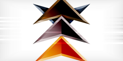 Obraz premium Arrows with 3d effect abstract background. Triangles on light grey backdrop