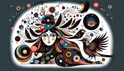 "Misterios Florales y Pájaro Místico"