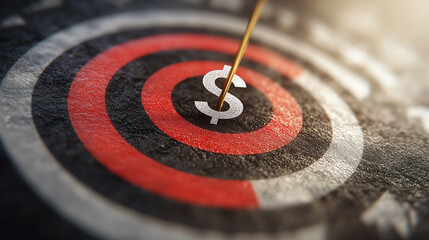 A close-up of a target with a dollar sign, symbolizing financial goals and investment success.