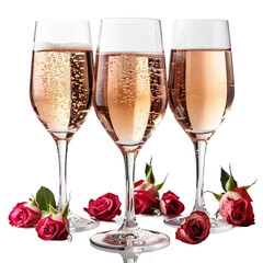 Champagne and Roses isolated on white and transparent background