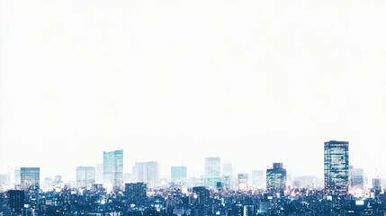 City skyline with a bright, overcast atmosphere.