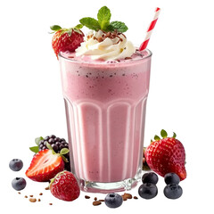 yogurt with berries isolated on white and transparent background