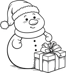 Snowman with Christmas Gift illustration