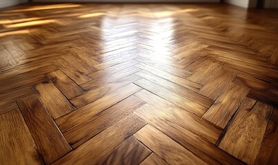 Sophisticated herringbone pattern parquet wood floor, showcasing the elegance of traditional craftsmanship in contemporary interior design, Generative AI