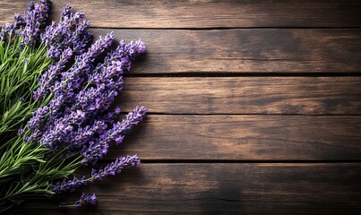 Lavender Flowers on Rustic Wooden Background with Copy Space - Serene and Natural Floral Arrangement for Relaxation and Aromatherapy Concepts, Generative AI