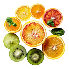 Set of fruits isolated on white and transparent background