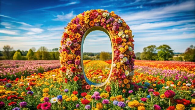 Vibrant floral field with oversized numeric focal point, flowers, summer, colorful, vibrant, field, nature, bloom, petals