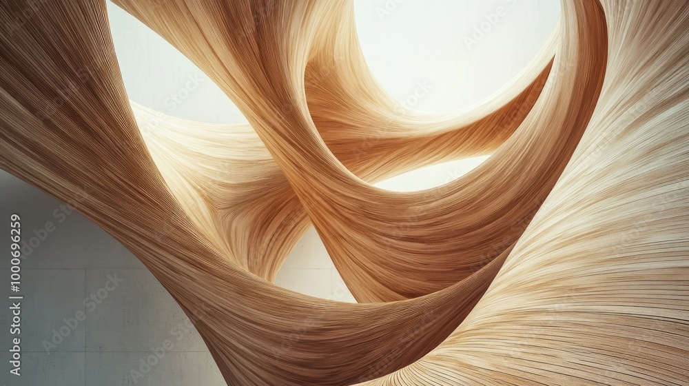 Poster abstract swirling forms resembling wood, creating a sense of movement and light.