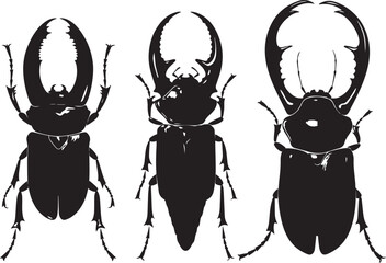 set of silhouettes of insects on white background