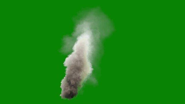 Smoke plume in the distance, as if from a building fire or bombed out building, HD 30p, green screen for transparent background