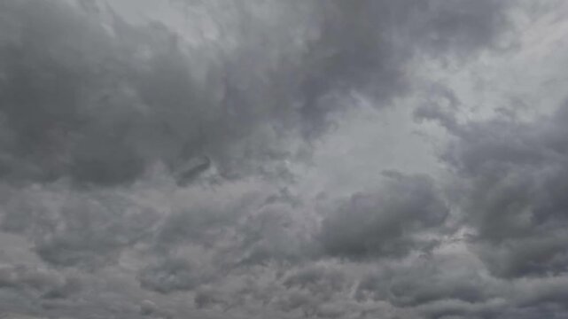 timelapse of the sky of heavy gray snow or rain clouds
