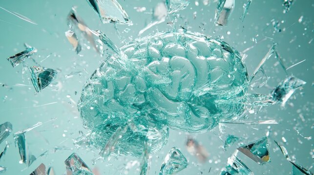 Shattered glass brain symbolizing mental fragility