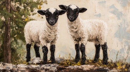 Fototapeta premium Valais Blacknose twin ram lambs