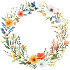 Obraz premium Watercolor wildflower wreath, dark red and light beige pastel color palette,