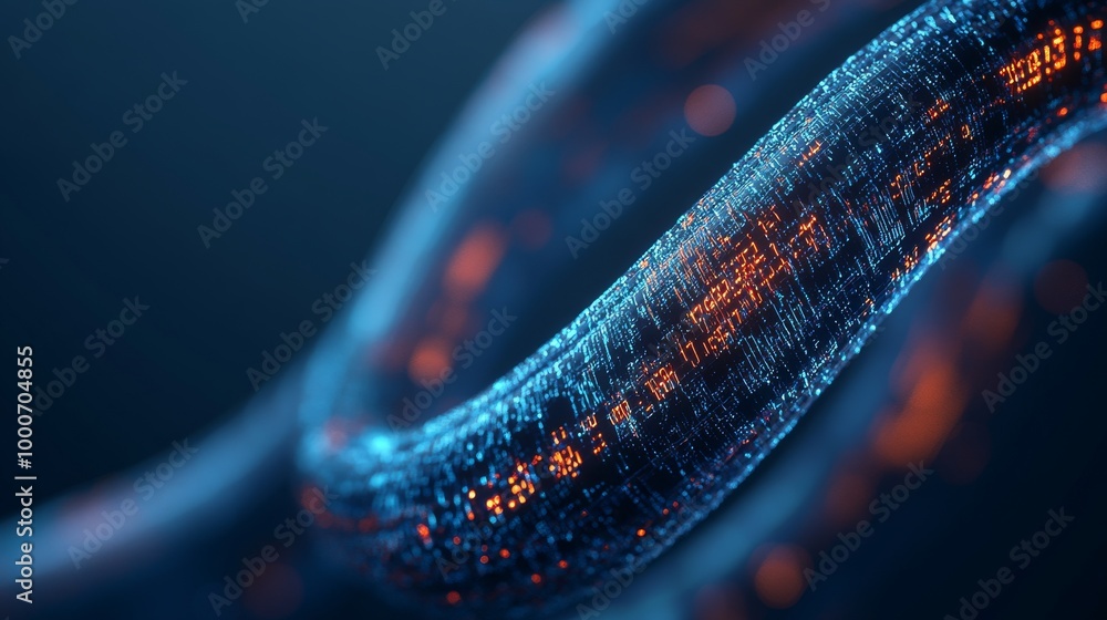 Poster abstract digital network with glowing orange data stream