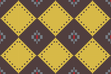 Pixel Geometric Ethnic Seamless Patternfolk Embroidery, Aztec Geometric Ornament Print. Design for Carpet, Wallpaper, Clothing, Wrapping, Fabric