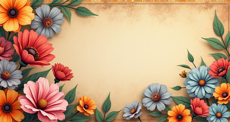 frame with flowers and leaves