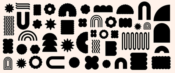 Retro Brutalist Swiss Design Aesthetic Shape Brutalism Trendy Modern Contemporary Figure Geometric Icons Vector Illustration