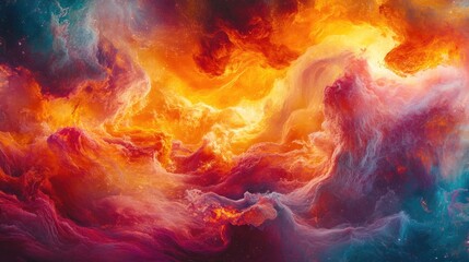 Obraz premium Vibrant cosmic nebula with fiery colors and swirling clouds