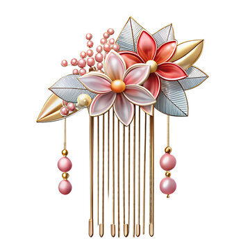 floral hair comb with pink and gold clip art preview