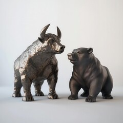 Fototapeta premium Bull and bear sculptures depicting market dynamics.
