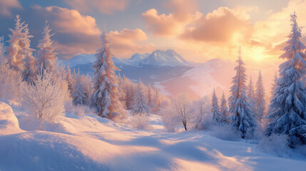 Obraz premium Majestic sunset in the winter mountains landscape. Dramatic sky.