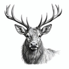 Detailed portrait illustration of an elk head, vintage cervid deer species wildlife graphic design