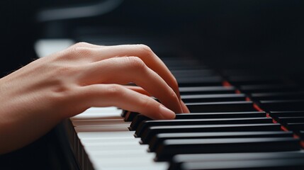 Obraz premium Hand playing piano keys in close-up view