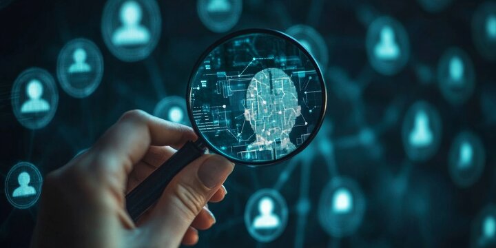 Zooming In on Customer: Hand Holding Magnifying Glass Over Human Icon, Generative AI